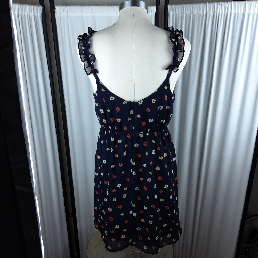 Madewell Ruffle Strap‎ Wrap Confetti Floral Dress/Blue/Multi Color Print/Size 2 - Picture 3 of 8